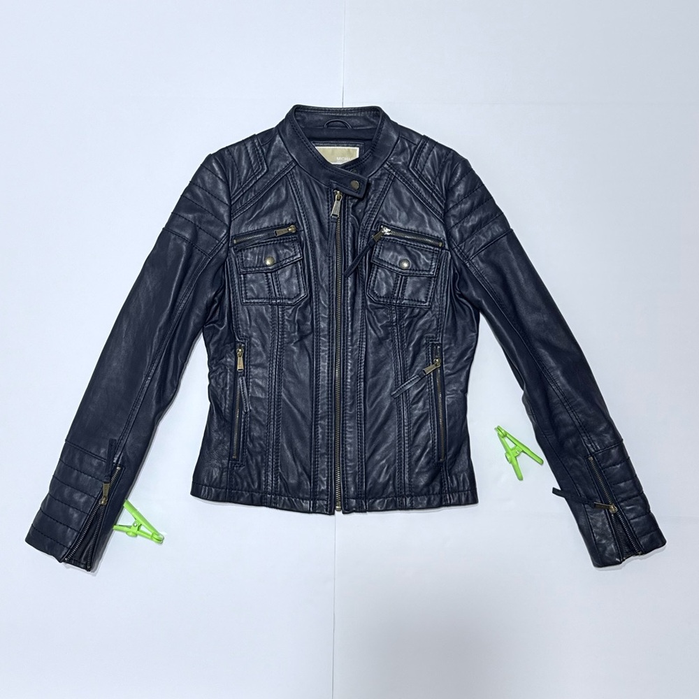 MICHAEL Michael Kors Navy Quilt Trim Leather Scuba Jacket Size S - Picture 16 of 16